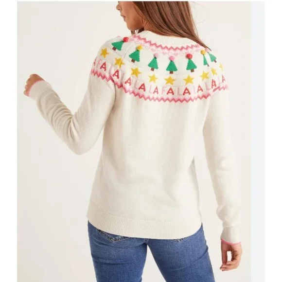New Boden Edie Fair Isle Alpaca Blend Holiday Cardigan Sweater Cream S MSRP$150 - Picture 3 of 13
